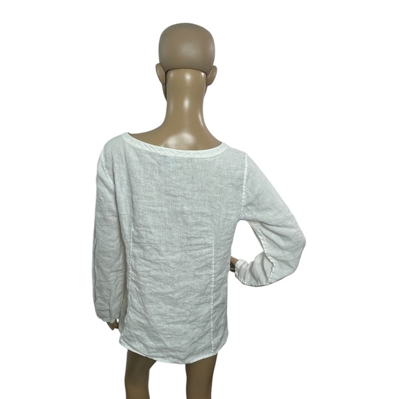 Eileen Fisher Women’s Size M Long Sleeve Round Neck White Irish Linen Blouse - Picture 3 of 5